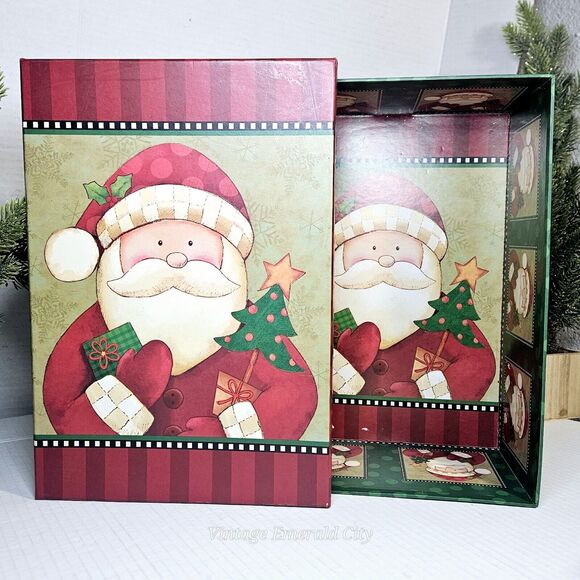 Cozy Santa Claus Gift Box Classic Christmas Cartoon Holiday Storage Keepsake Red - Picture 10 of 10